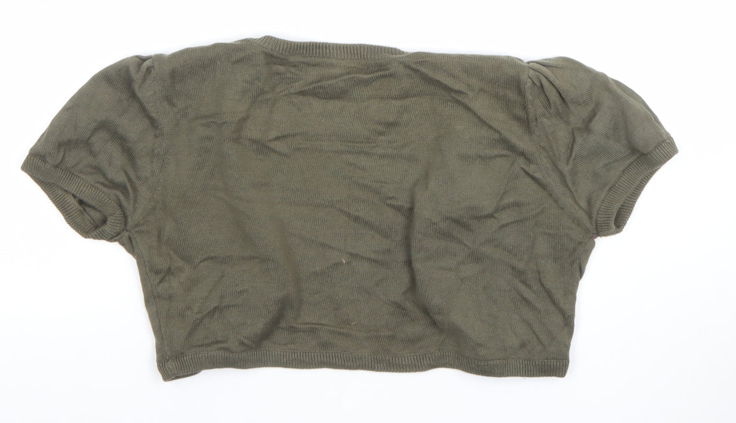 John Rocha Petite Women’s Green Cotton Short Sleeve Open Cardigan Size 12