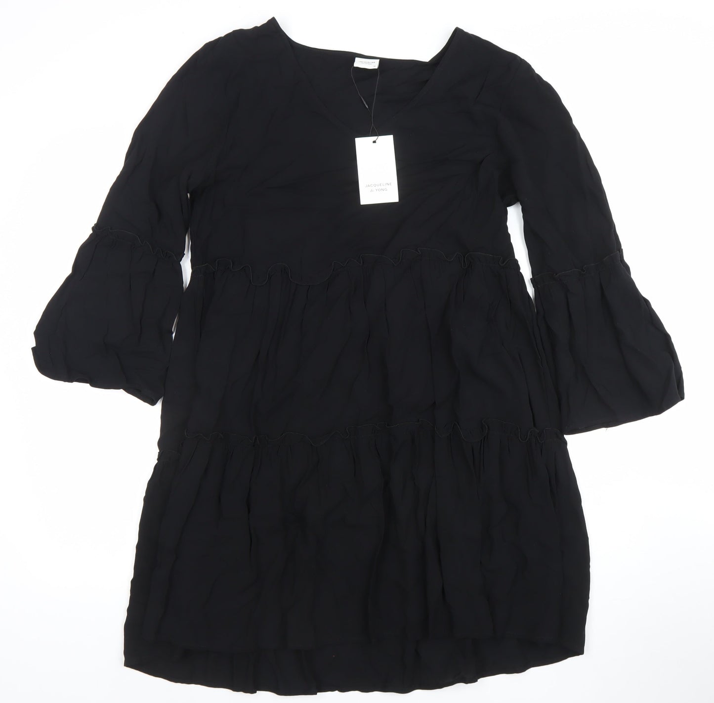 Jacqueline de Yong Women's Black Viscose Knee Length Ruffle Dress - Size 10