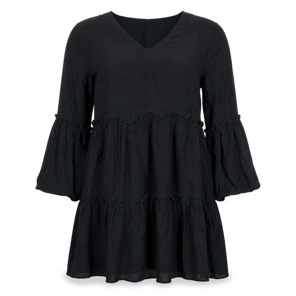 Jacqueline de Yong Women's Black Viscose Knee Length Ruffle Dress - Size 10