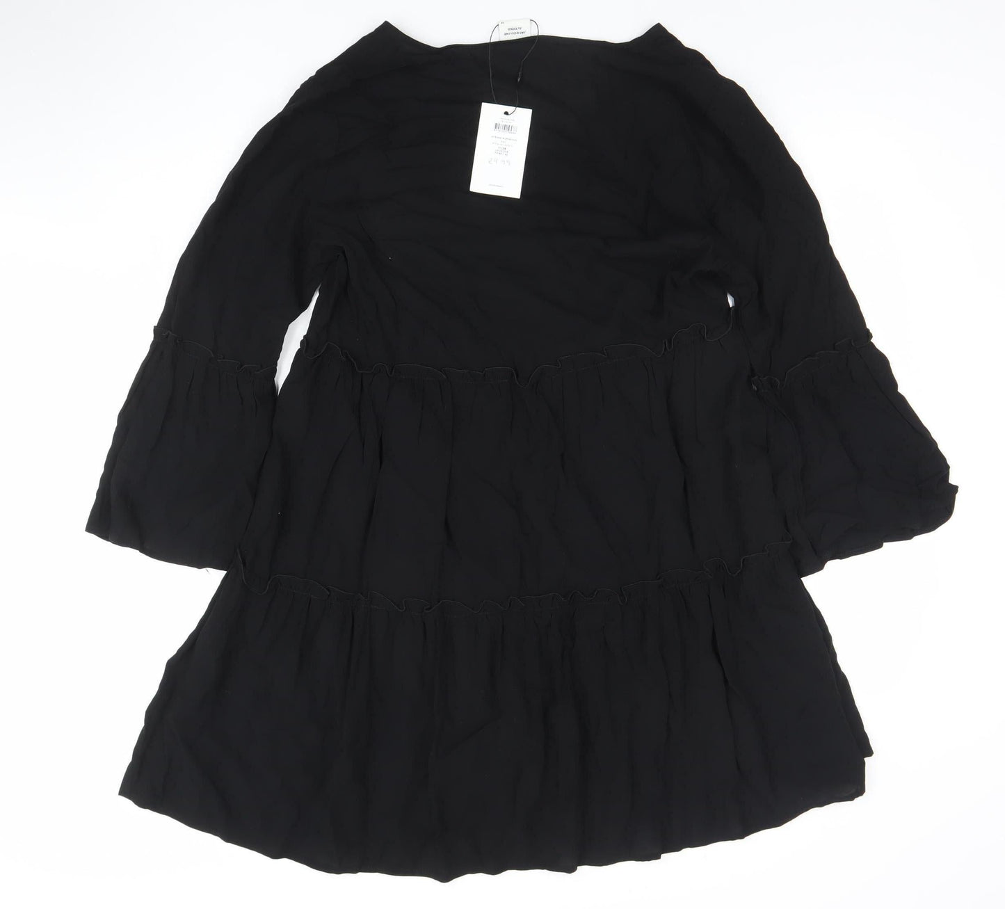 Jacqueline de Yong Women's Black Viscose Knee Length Ruffle Dress - Size 10