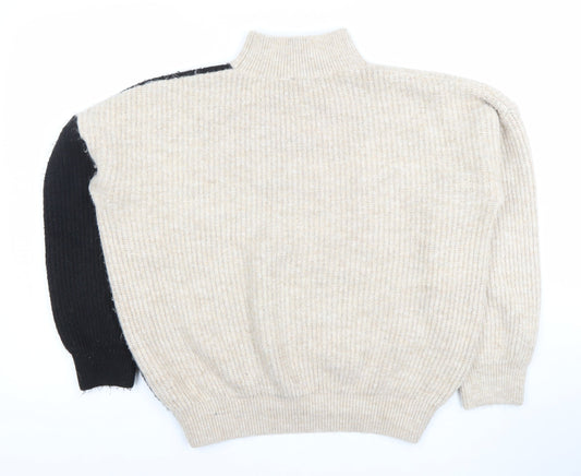 New Look Women’s Beige & Black Mock Neck Pullover Jumper L