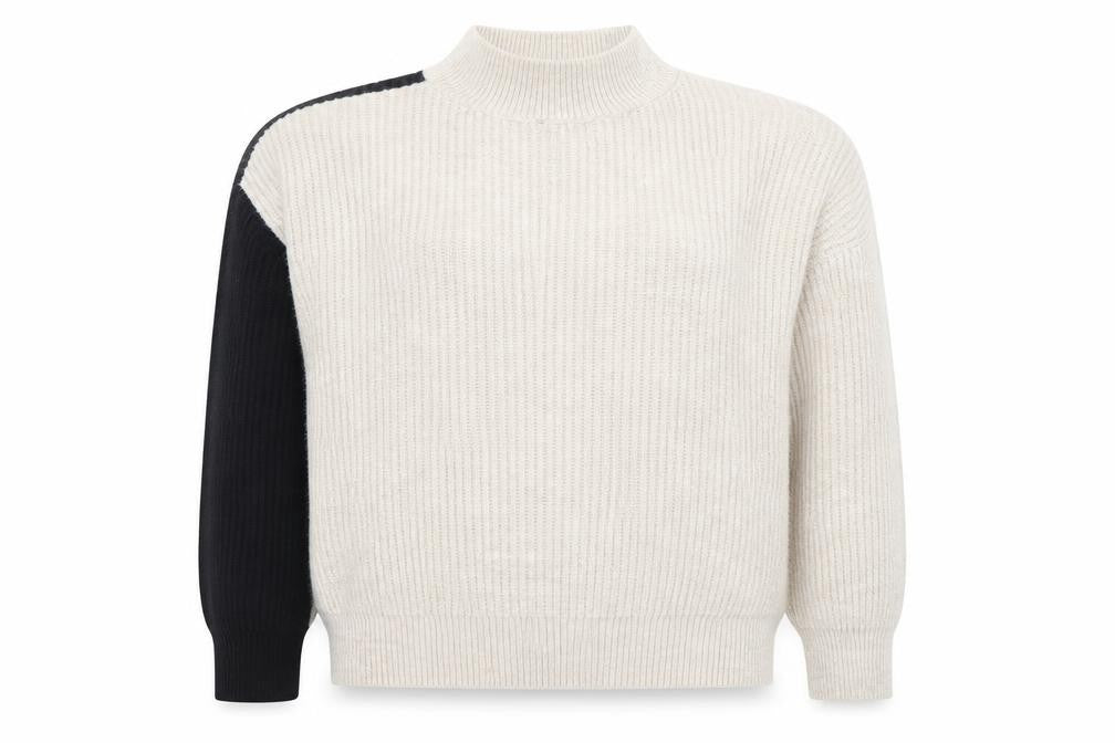 New Look Women’s Beige & Black Mock Neck Pullover Jumper L
