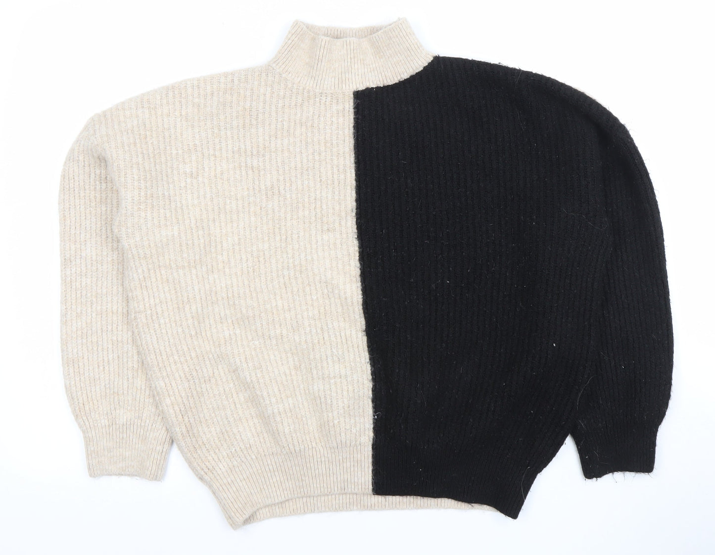 New Look Women’s Beige & Black Mock Neck Pullover Jumper L