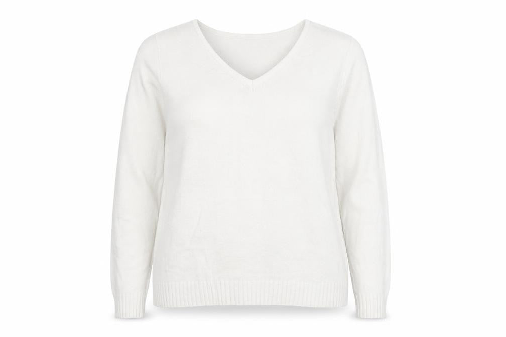 Vila Women White V-Neck Knit Jumper L Long Sleeve Pullover