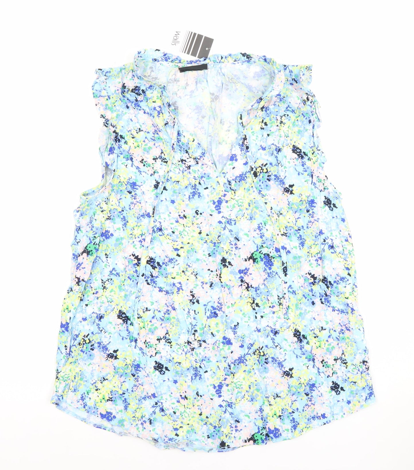 Wallis Womens Multicoloured Floral Ruffle Sleeveless Tunic Blouse Size 12
