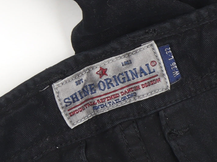 Shine Original Men's Black Cargo Trousers W36 L32 Regular Fit Cotton