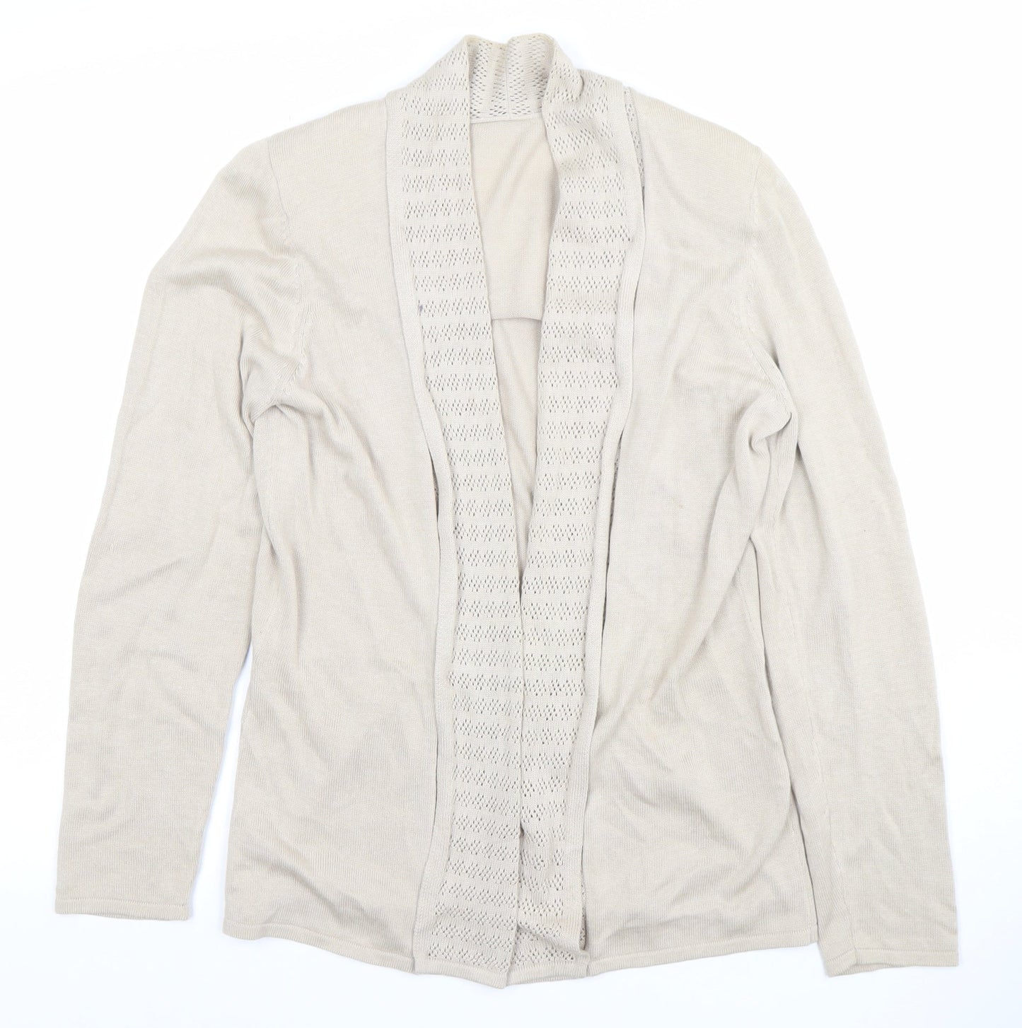 Eastex Women Beige Viscose Cotton Open Knit Long Sleeve Cardigan Size 10