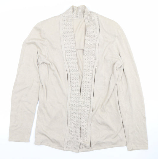 Eastex Women Beige Viscose Cotton Open Knit Long Sleeve Cardigan Size 10
