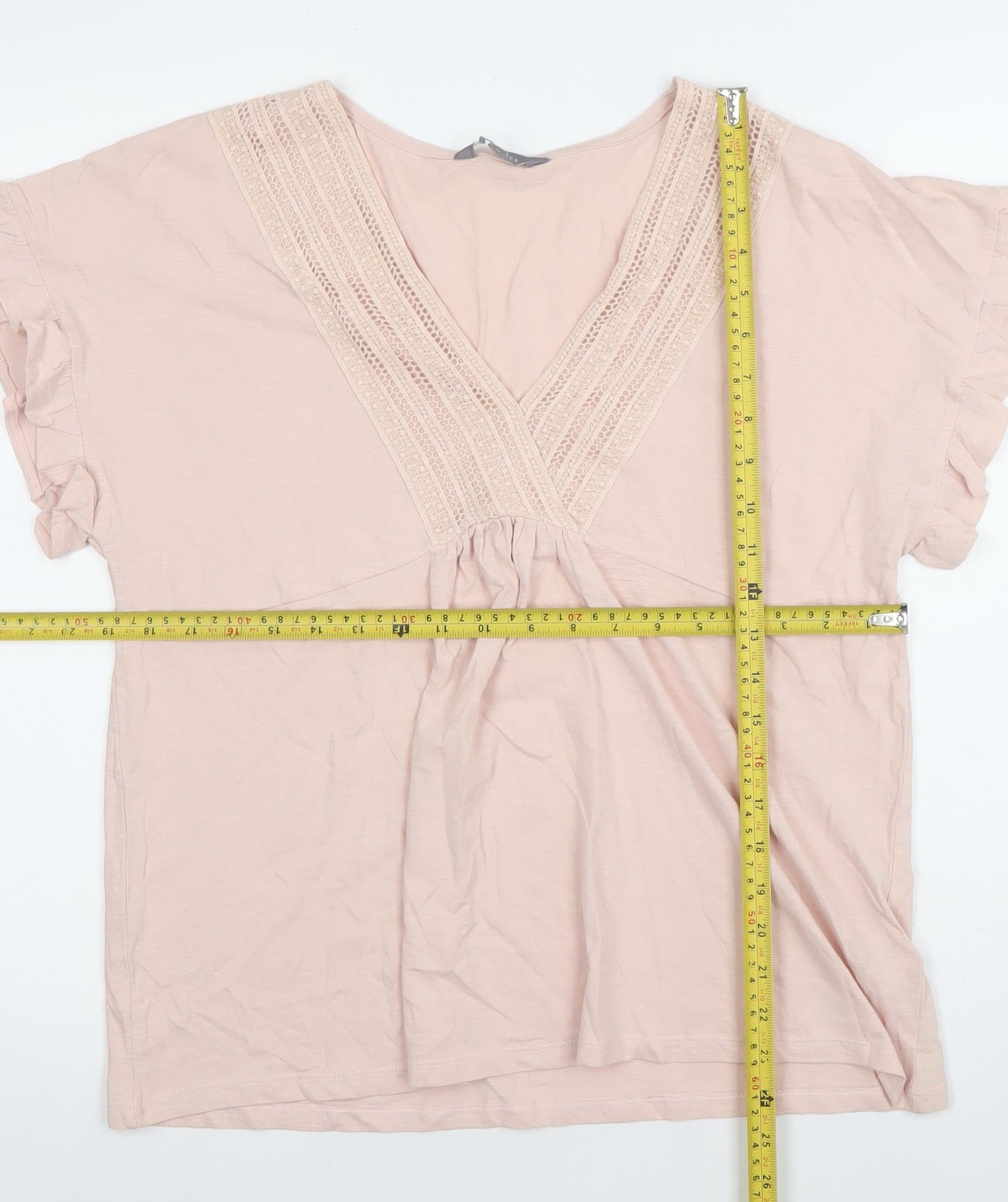Principles Women Pink Crochet V-Neck Cotton Tunic Blouse Size 12