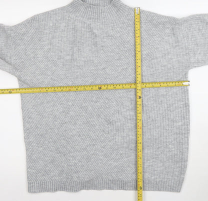 Wallis Women’s Grey Mock Neck Ribbed Knit Pullover Jumper Size M