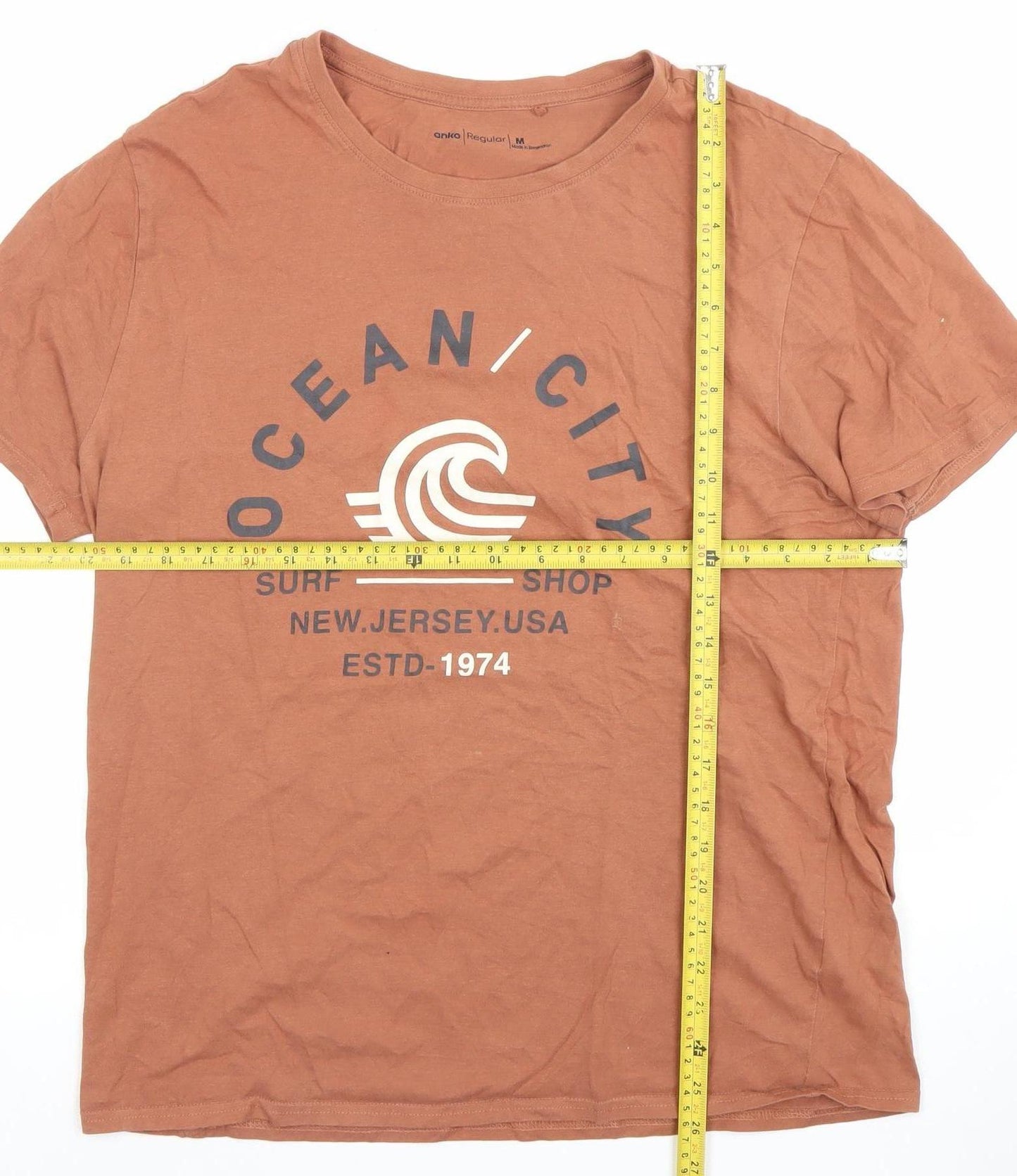Anko Men's Brown Ocean City Surf Graphic Cotton T-Shirt M Regular Fit
