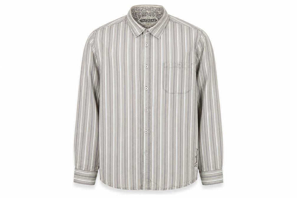 Mantaray Women Grey Striped Long Sleeve Button-Up Cotton Shirt Size L