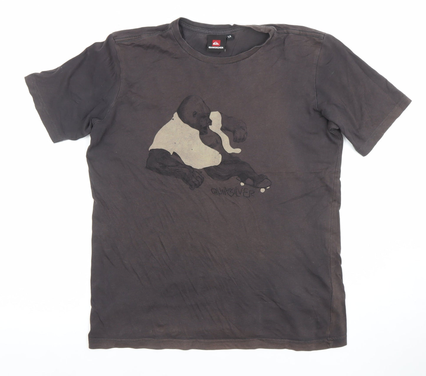 Quiksilver Teens Brown Graphic Gorilla Print Cotton T-Shirt Size 14