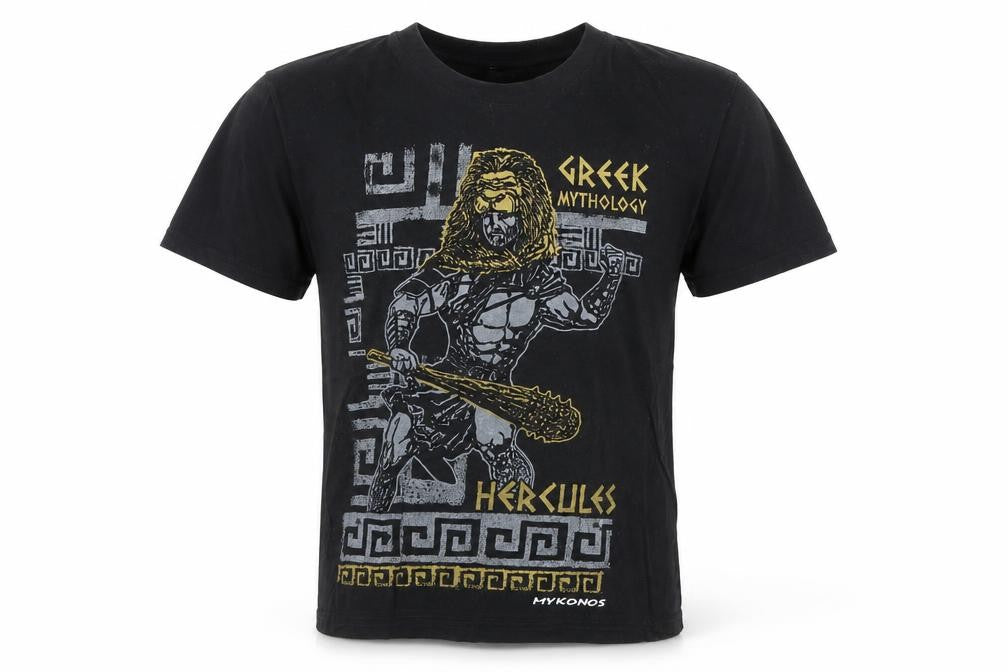 Men's Black Greek Mythology Hercules Graphic Cotton T-Shirt XS