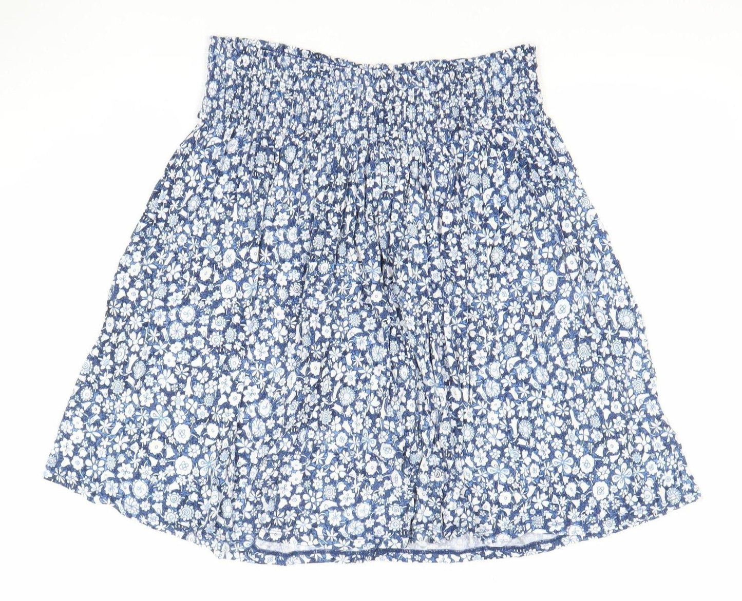Uniqlo Women Blue Floral A-Line Short Skirt Size L Viscose Blend