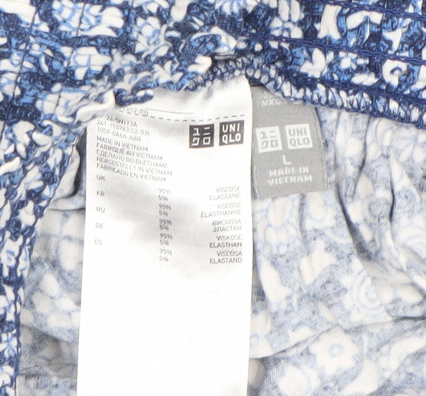 Uniqlo Women Blue Floral A-Line Short Skirt Size L Viscose Blend