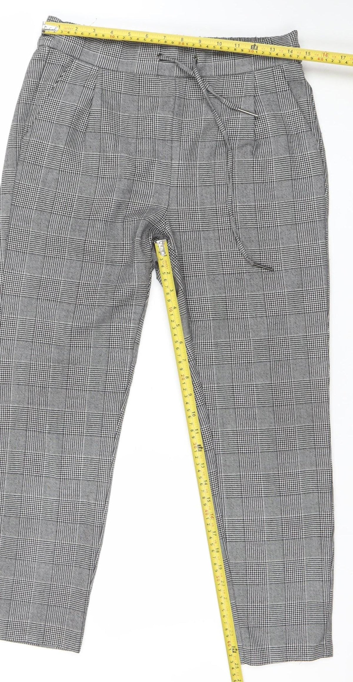 Vero Moda Women's Grey Check Elastic Waist Trousers Size S