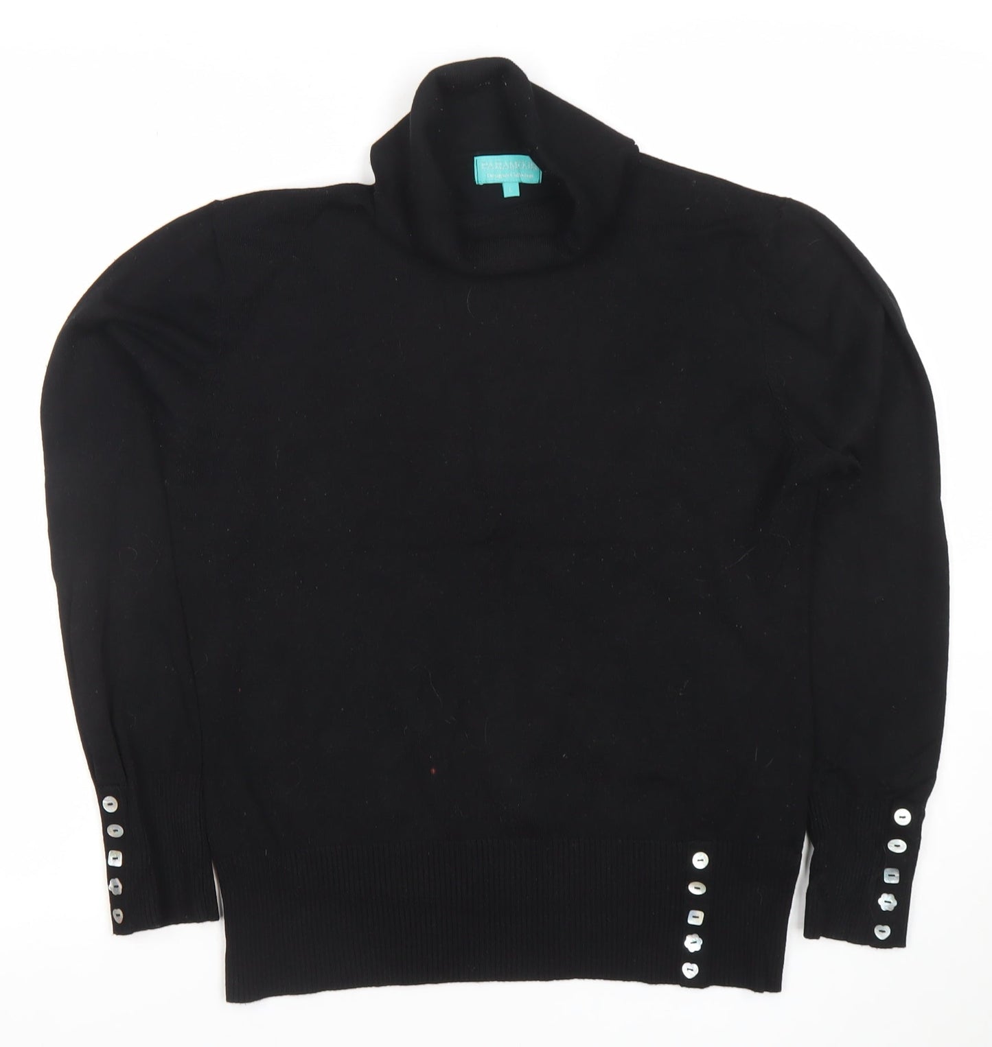 Paramour Women Black Roll Neck Jumper L Viscose Blend Button Detail