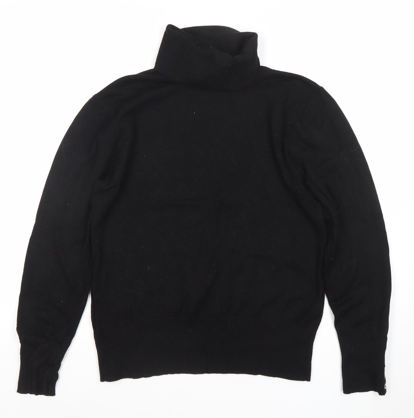 Paramour Women Black Roll Neck Jumper L Viscose Blend Button Detail