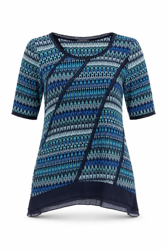 Marks and Spencer Per Una Blue Geometric Tunic Blouse Size 12