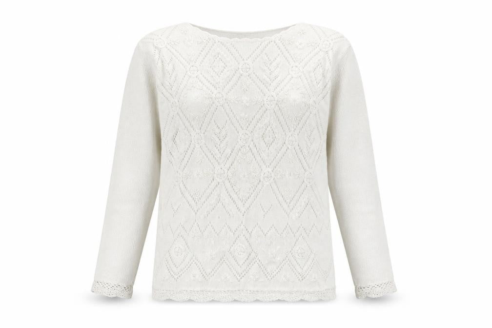 HONEY Women’s Ivory Open-Knit Beaded Pullover Jumper Size M