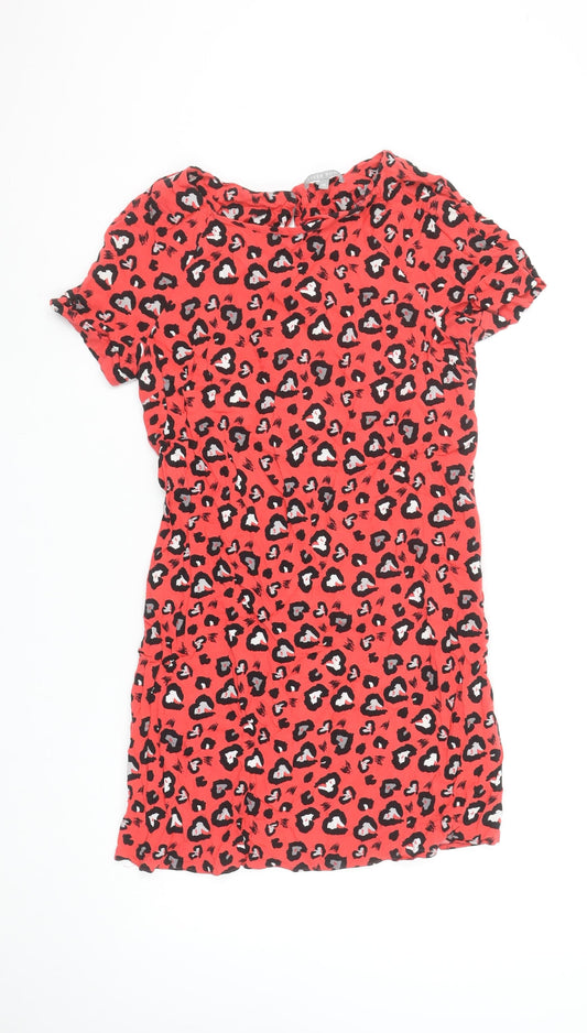 Oliver Bonas Womens Red Animal Print Shift Dress Size 10