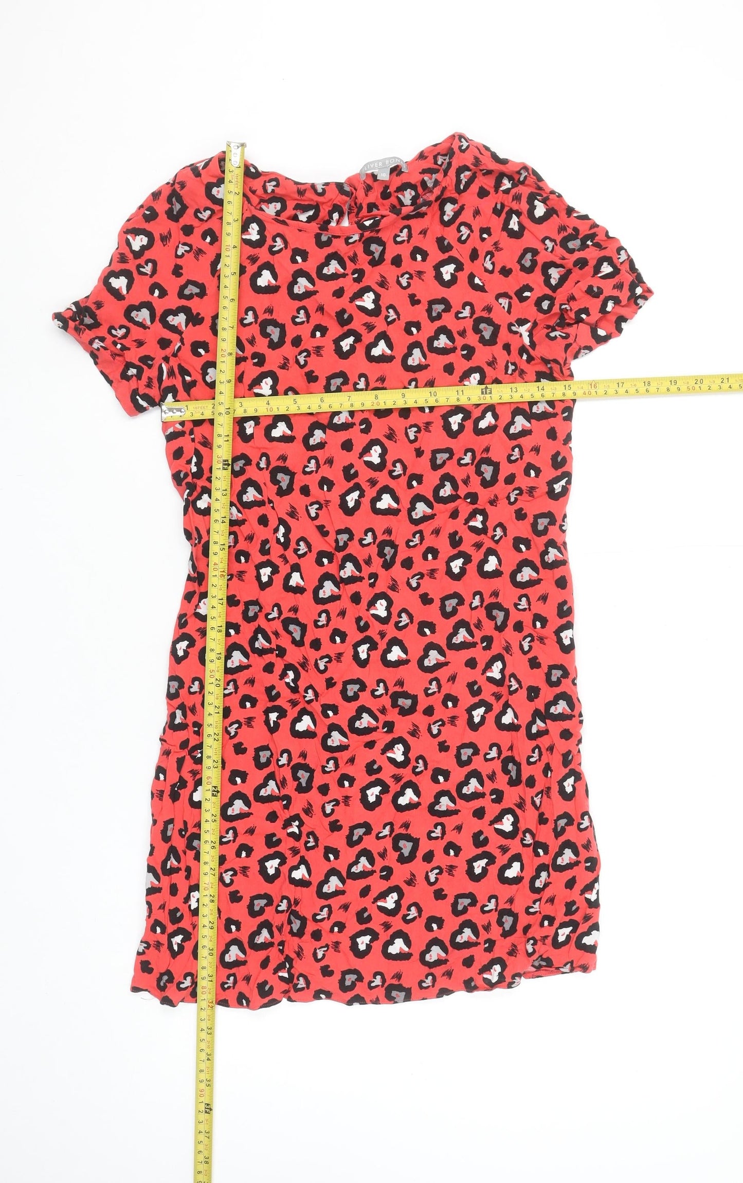 Oliver Bonas Womens Red Animal Print Shift Dress Size 10