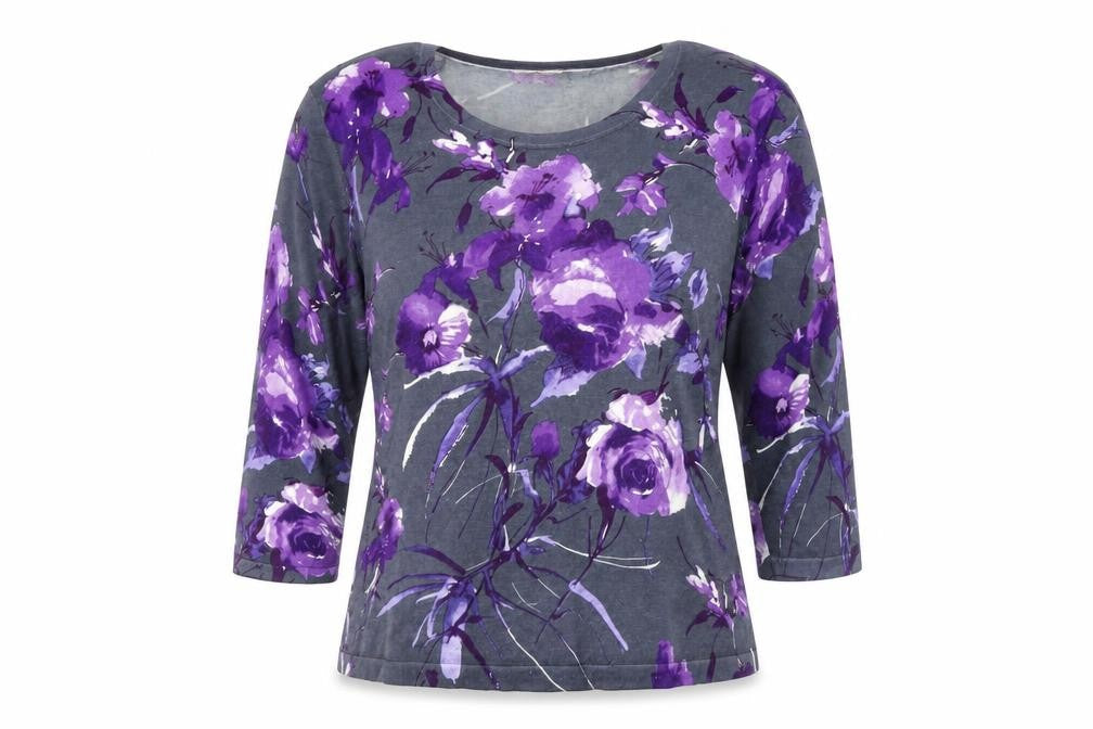 Jacques Vert Women's Purple Floral 3/4 Sleeve Top Size L