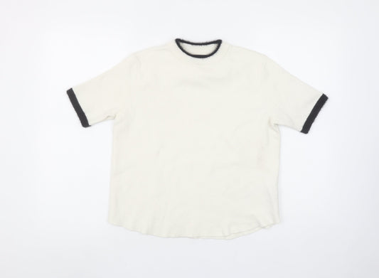 Zara Women Ivory Short Sleeve Knit Pullover Jumper Size S