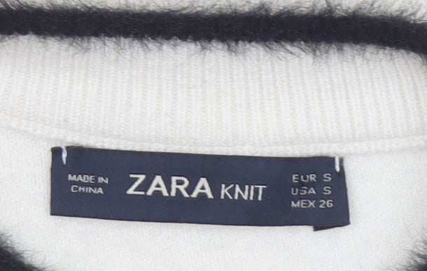 Zara Women Ivory Short Sleeve Knit Pullover Jumper Size S