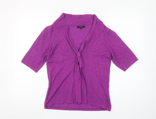 Linea Women’s Purple V-Neck Tie Short Sleeve Knit Blouse Size M