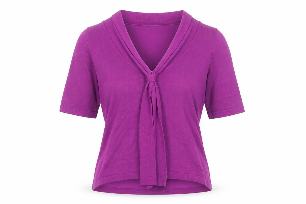 Linea Women’s Purple V-Neck Tie Short Sleeve Knit Blouse Size M