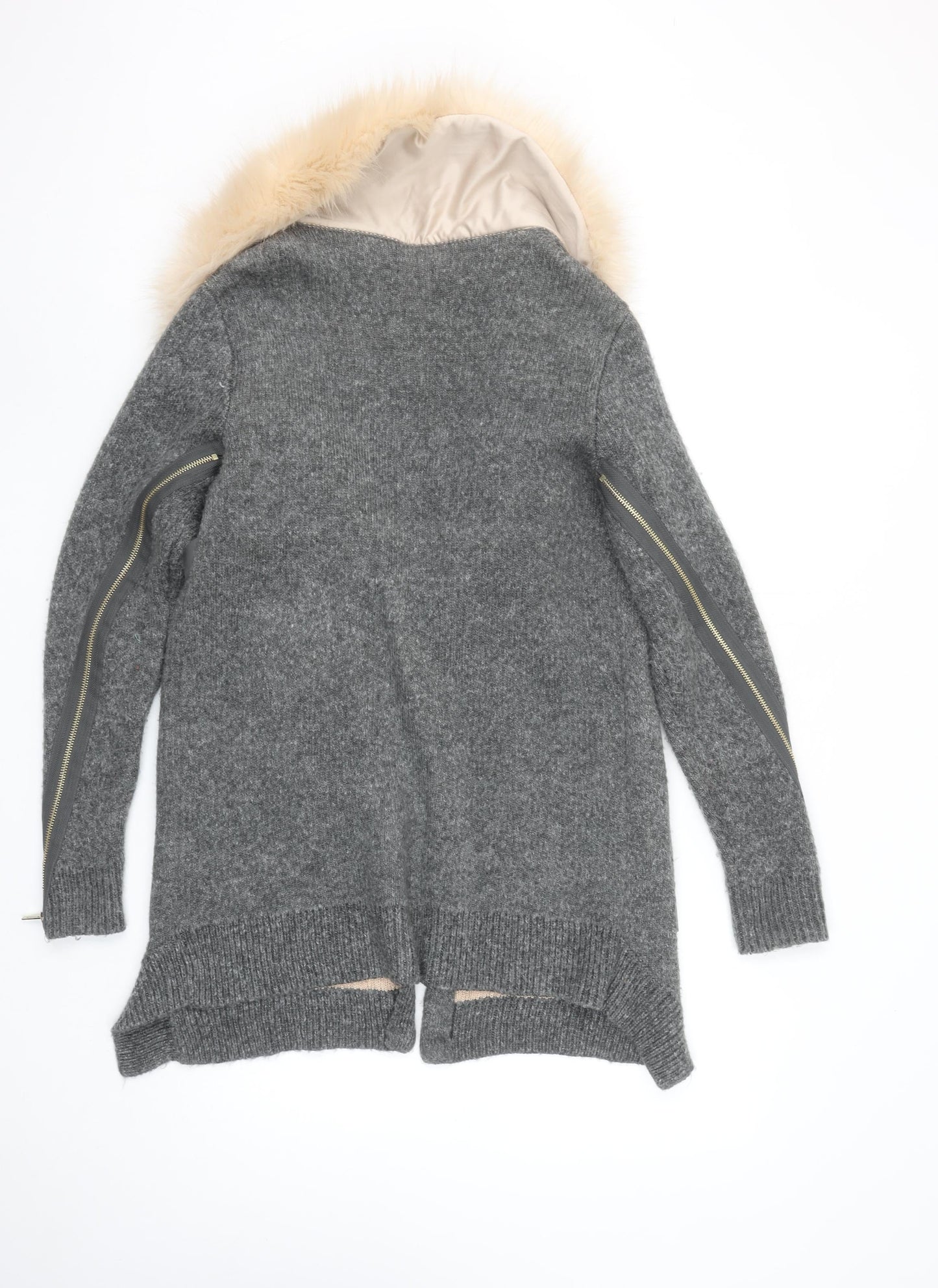 River Island Womens Grey Faux Fur Trim Open Cardigan Size 10
