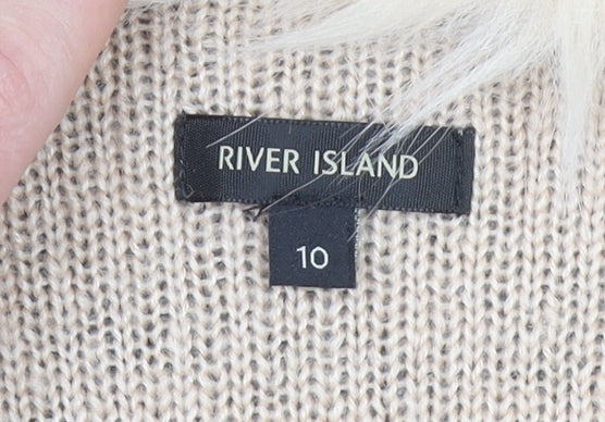 River Island Womens Grey Faux Fur Trim Open Cardigan Size 10