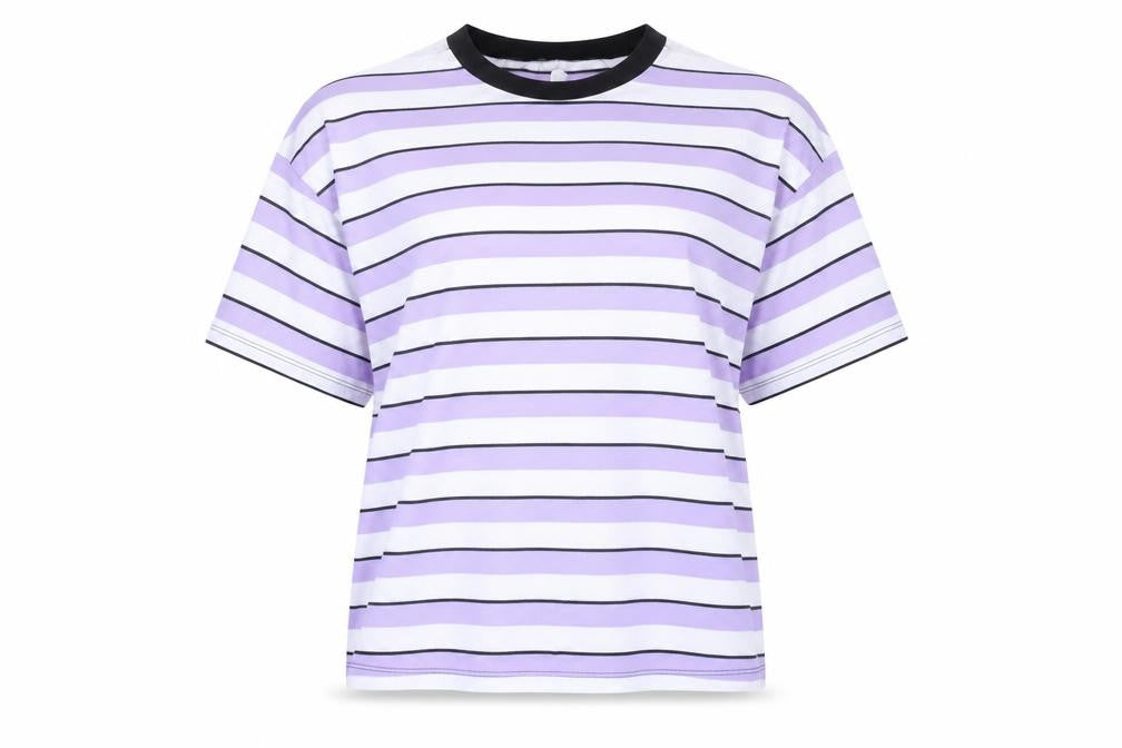 Front view of ASOS Women’s Multicoloured Striped Ringer T-Shirt, size UK 8