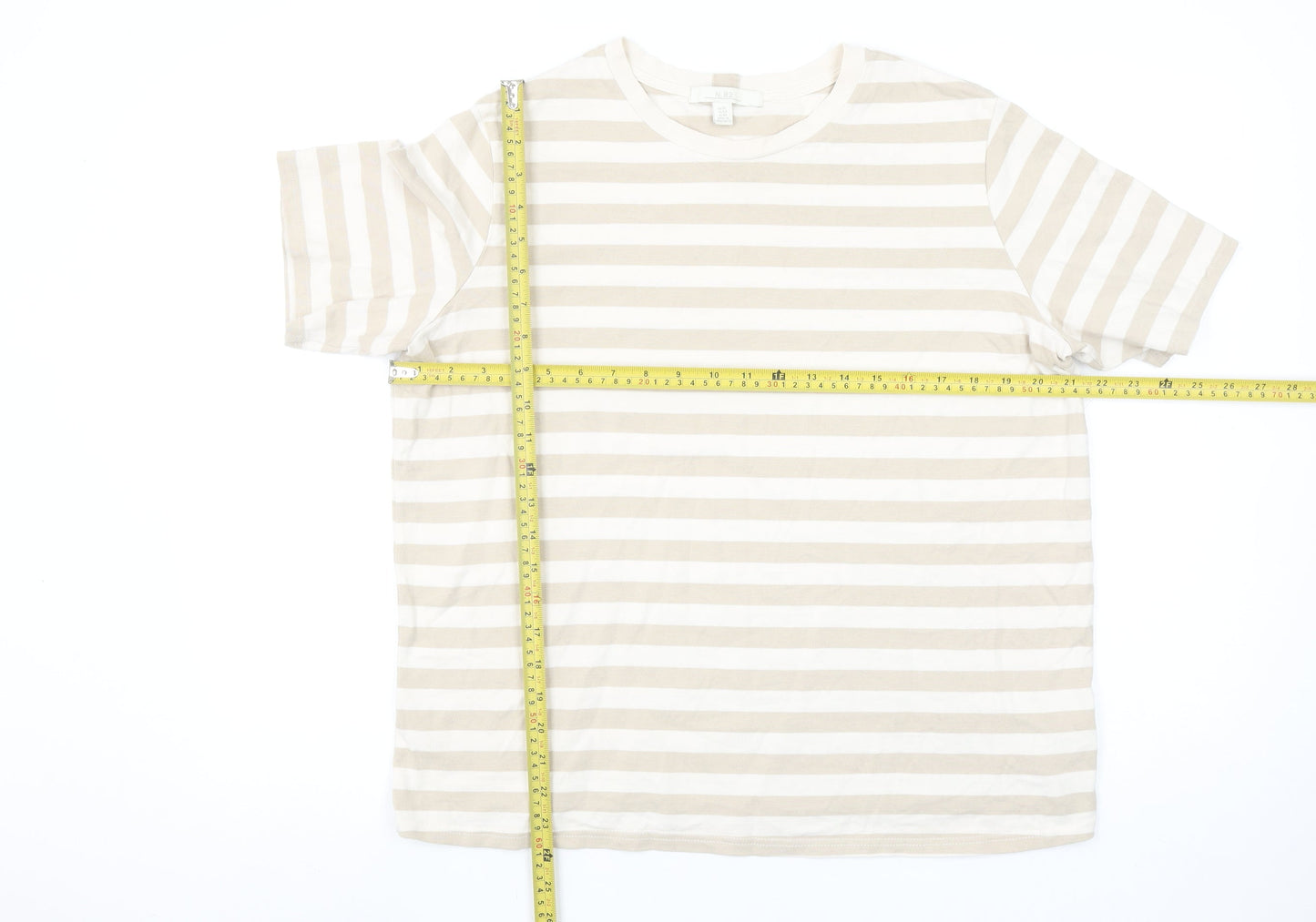 Next Women Beige Striped Cotton Short Sleeve T-Shirt Size 14