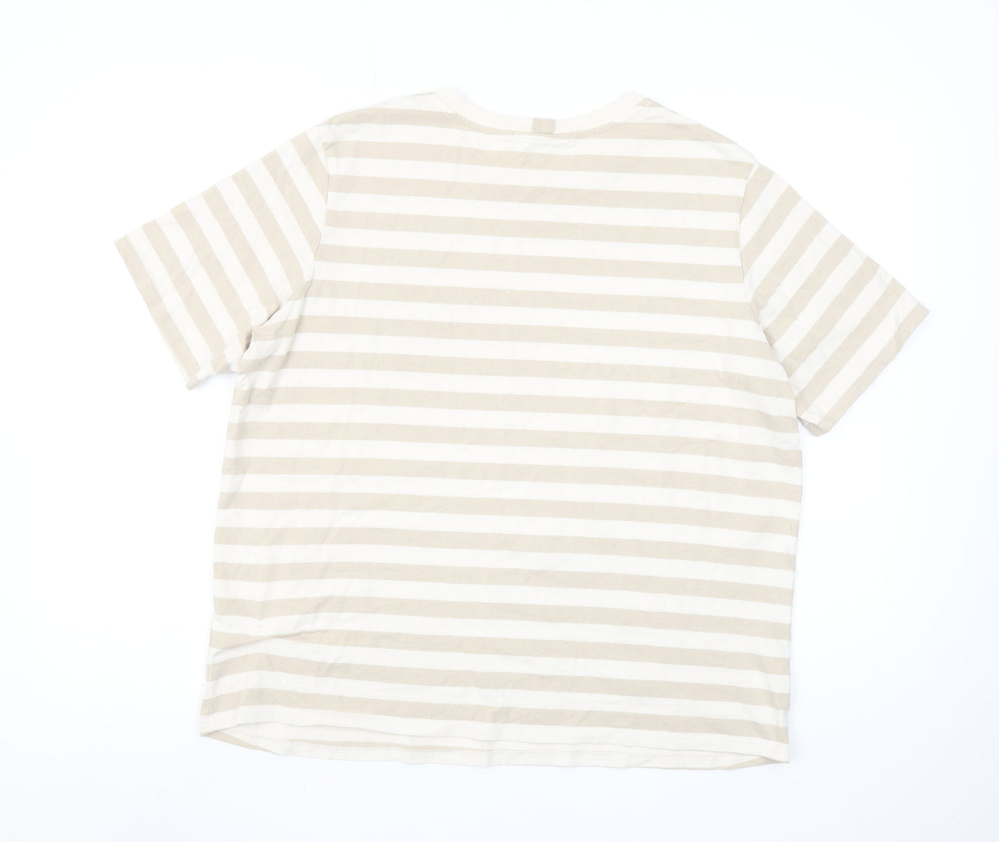 Next Women Beige Striped Cotton Short Sleeve T-Shirt Size 14