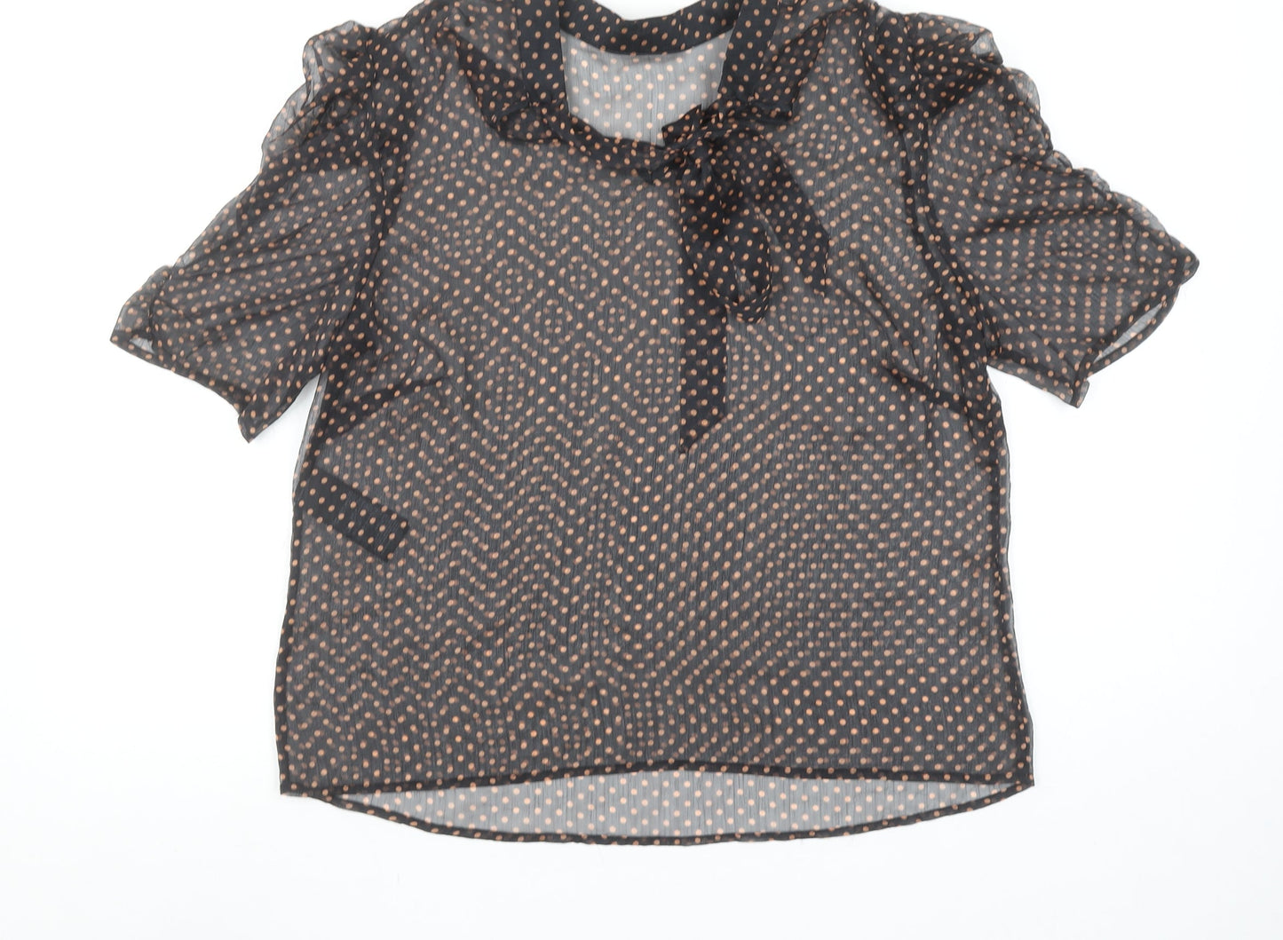 Mint Velvet Womens Black Polka Dot Sheer Tie Neck Blouse Size 14