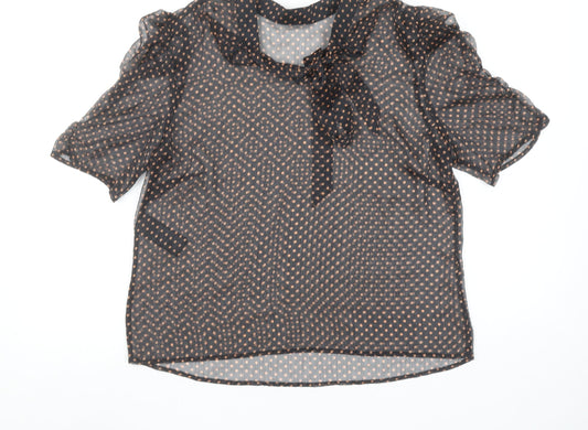 Mint Velvet Womens Black Polka Dot Sheer Tie Neck Blouse Size 14