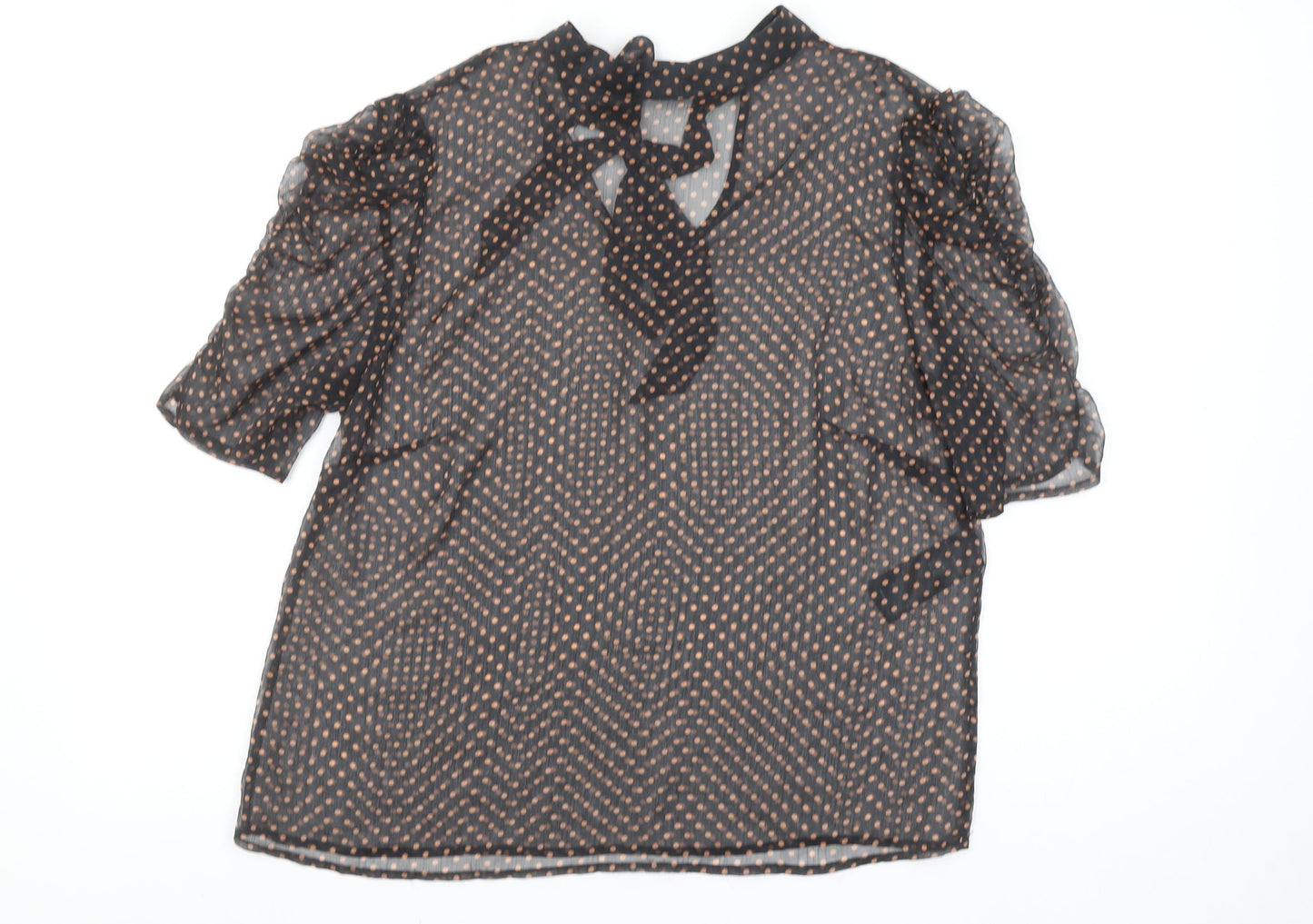 Mint Velvet Womens Black Polka Dot Sheer Tie Neck Blouse Size 14
