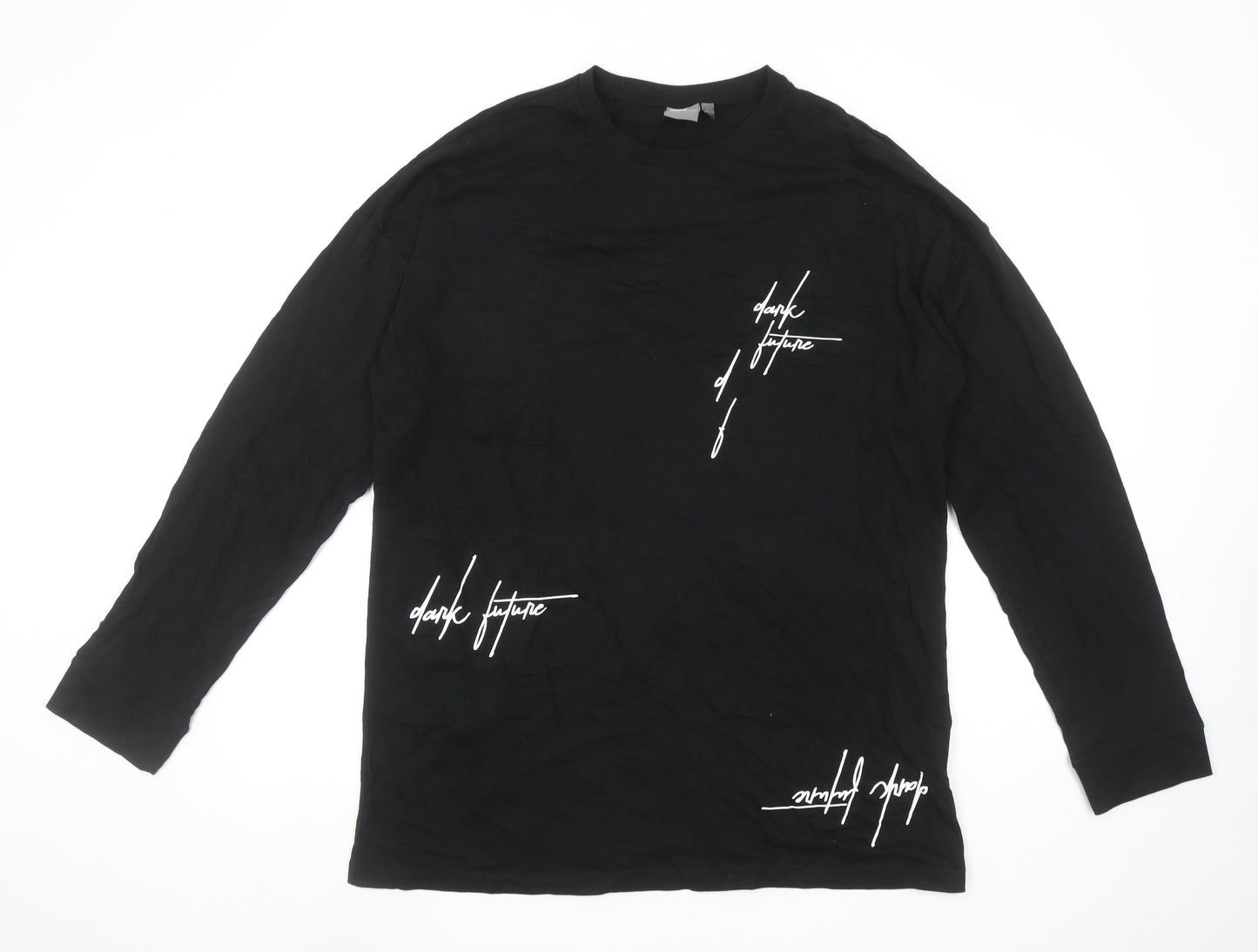ASOS Men Black Long Sleeve Graphic Print Crew Neck Cotton T-Shirt M
