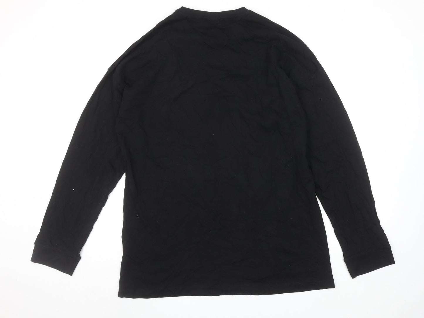 ASOS Men Black Long Sleeve Graphic Print Crew Neck Cotton T-Shirt M