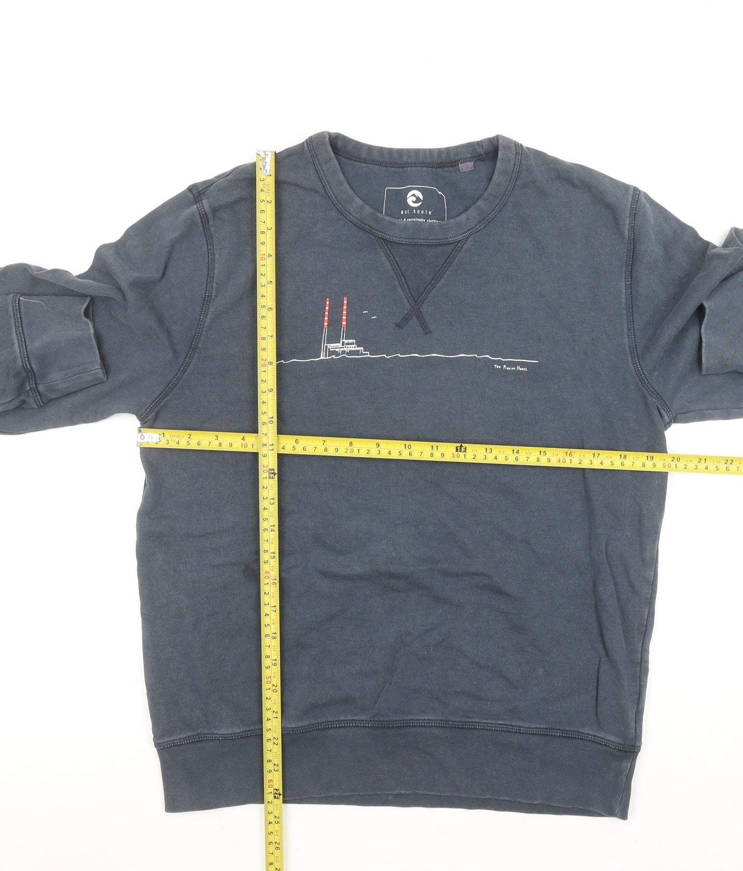 Due South Men's Blue Graphic Crew Neck Sweatshirt XS