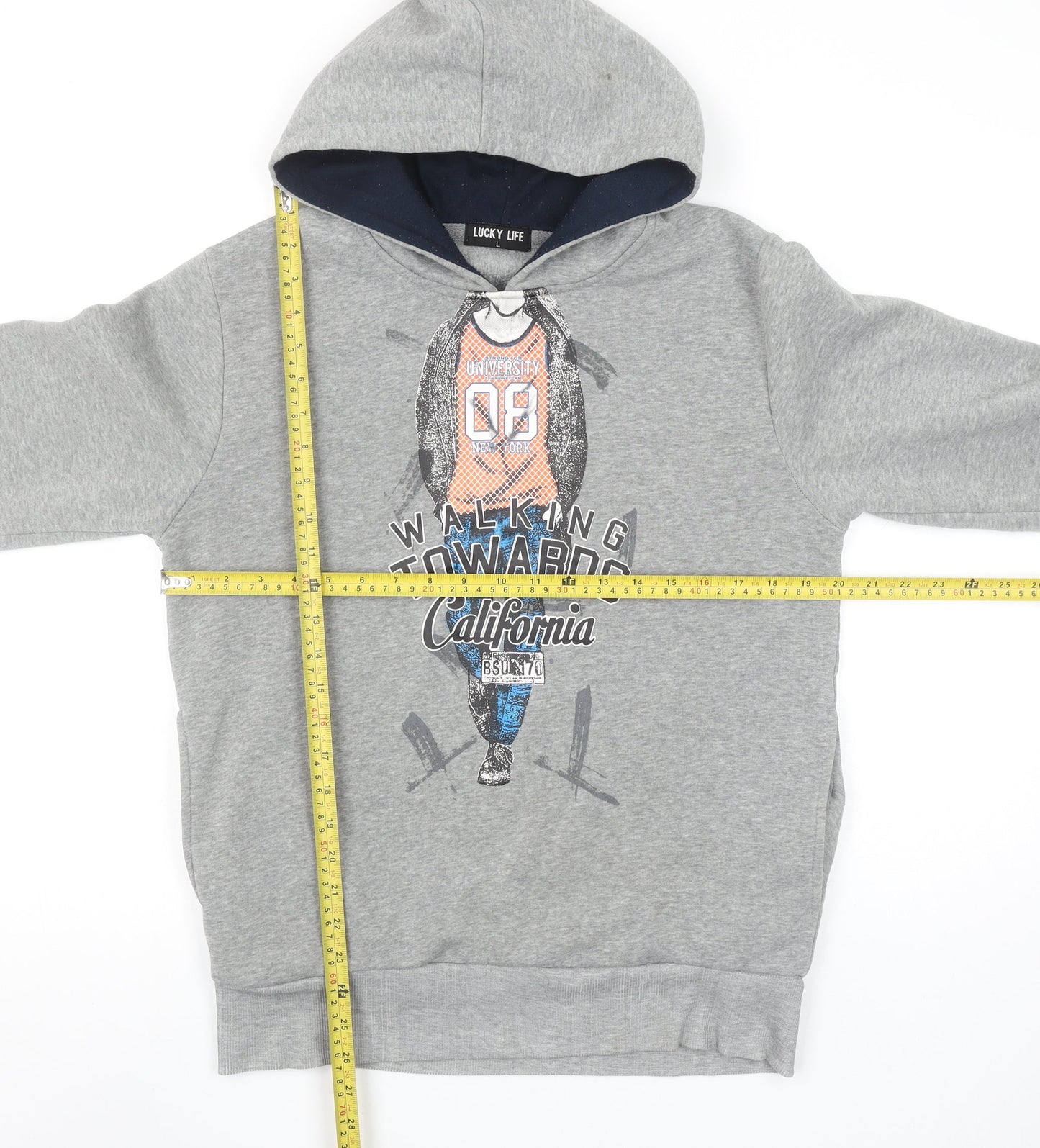 Lucky Life Boys Grey Pullover Hoodie L Walking Towards California Print