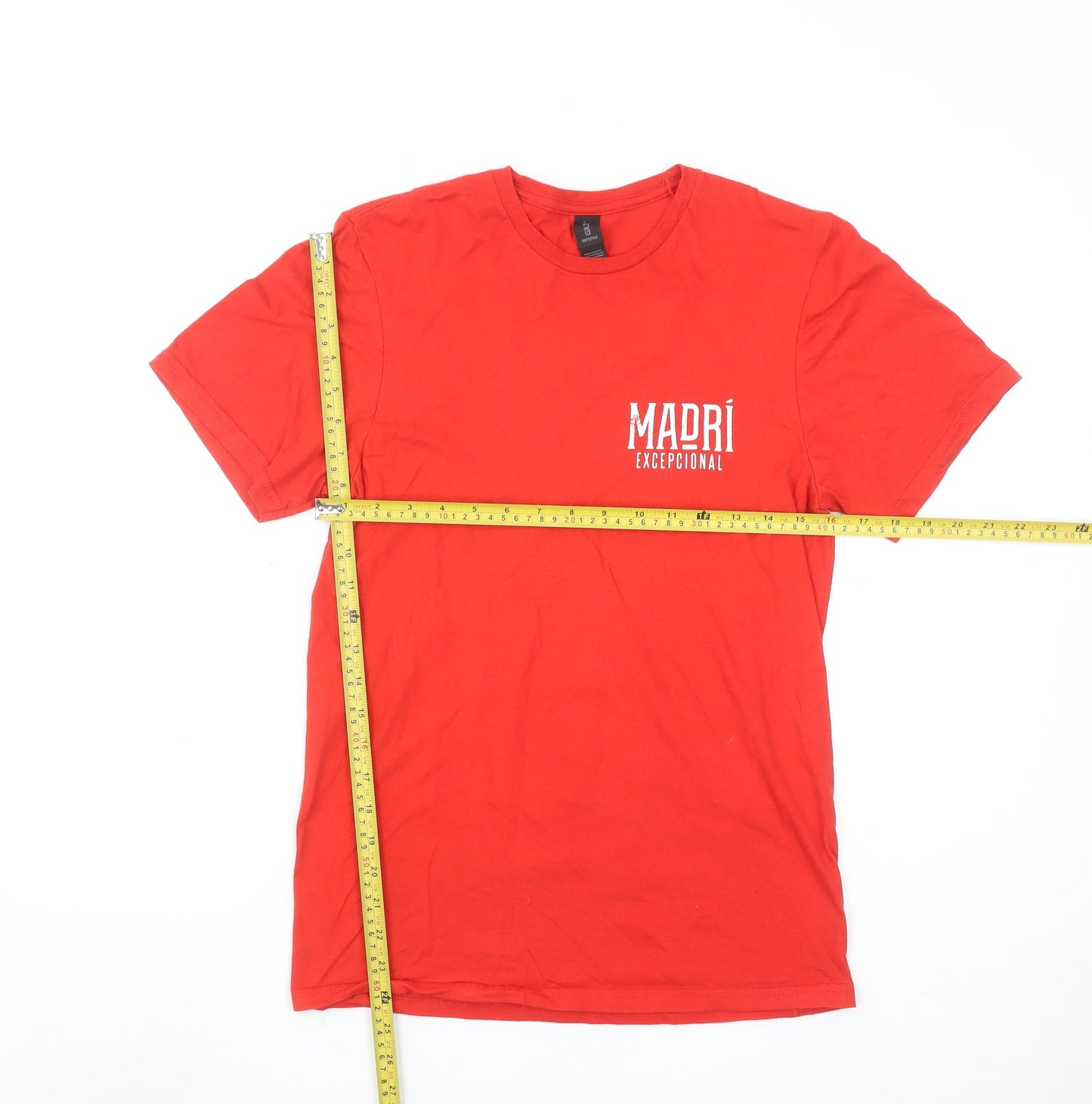 Gildan Men's Red Madrid Graphic T-Shirt Size S Cotton Crew Neck