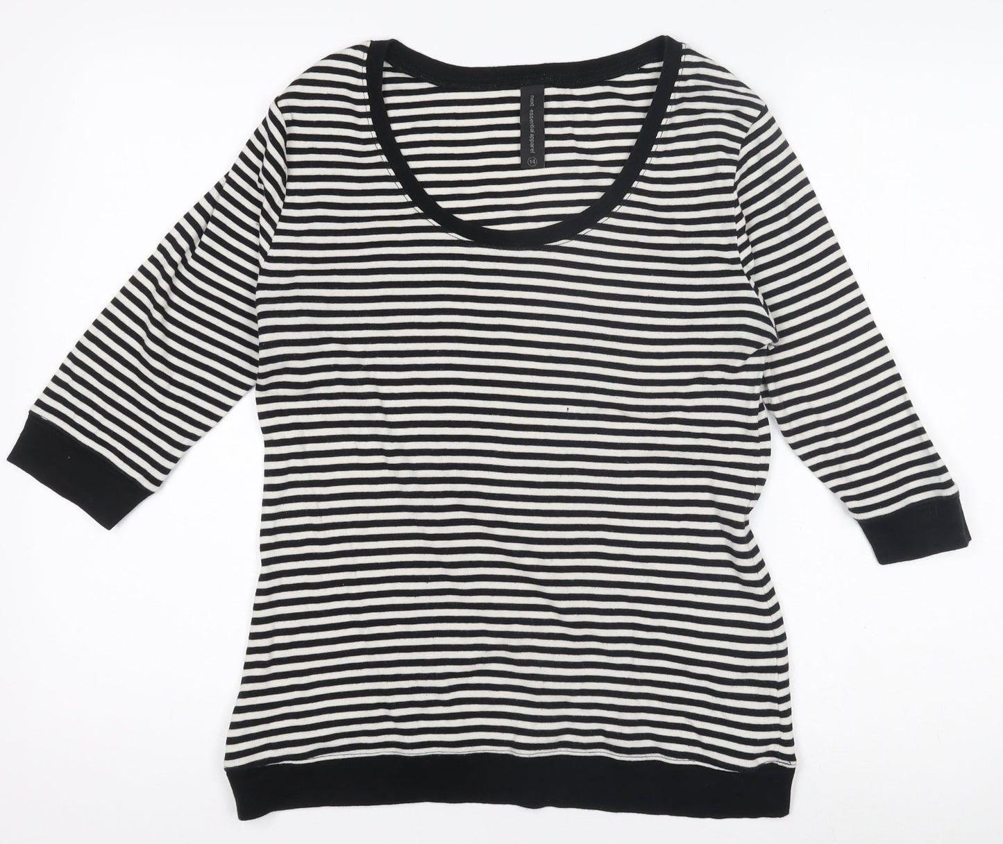 Next Women’s Black & White Striped 3/4 Sleeve Cotton Jersey T-Shirt Size 14