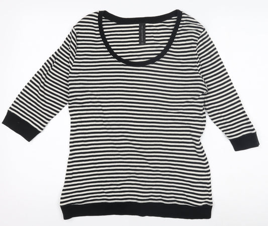 Next Women’s Black & White Striped 3/4 Sleeve Cotton Jersey T-Shirt Size 14