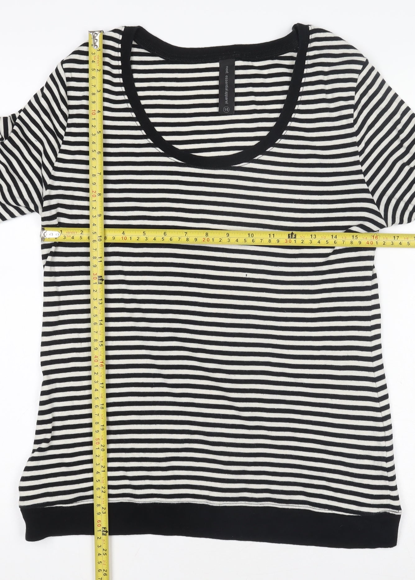 Next Women’s Black & White Striped 3/4 Sleeve Cotton Jersey T-Shirt Size 14