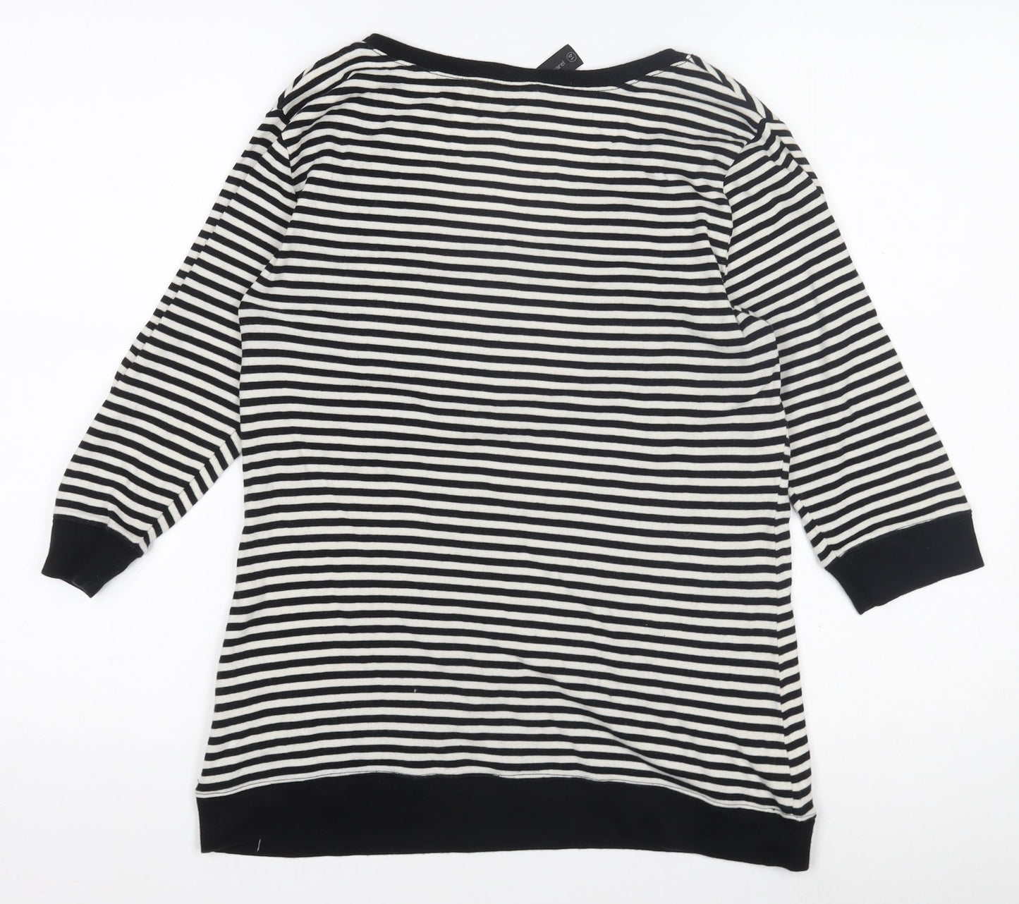 Next Women’s Black & White Striped 3/4 Sleeve Cotton Jersey T-Shirt Size 14