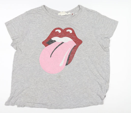 H&M Women’s Grey Rolling Tongue Print T-Shirt Size 12